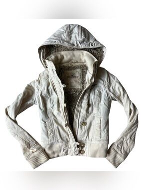 VINTAGE Y2K HOLLISTER FUR LINED BOMBER JACKET HOODED XS WOMENS CREAM